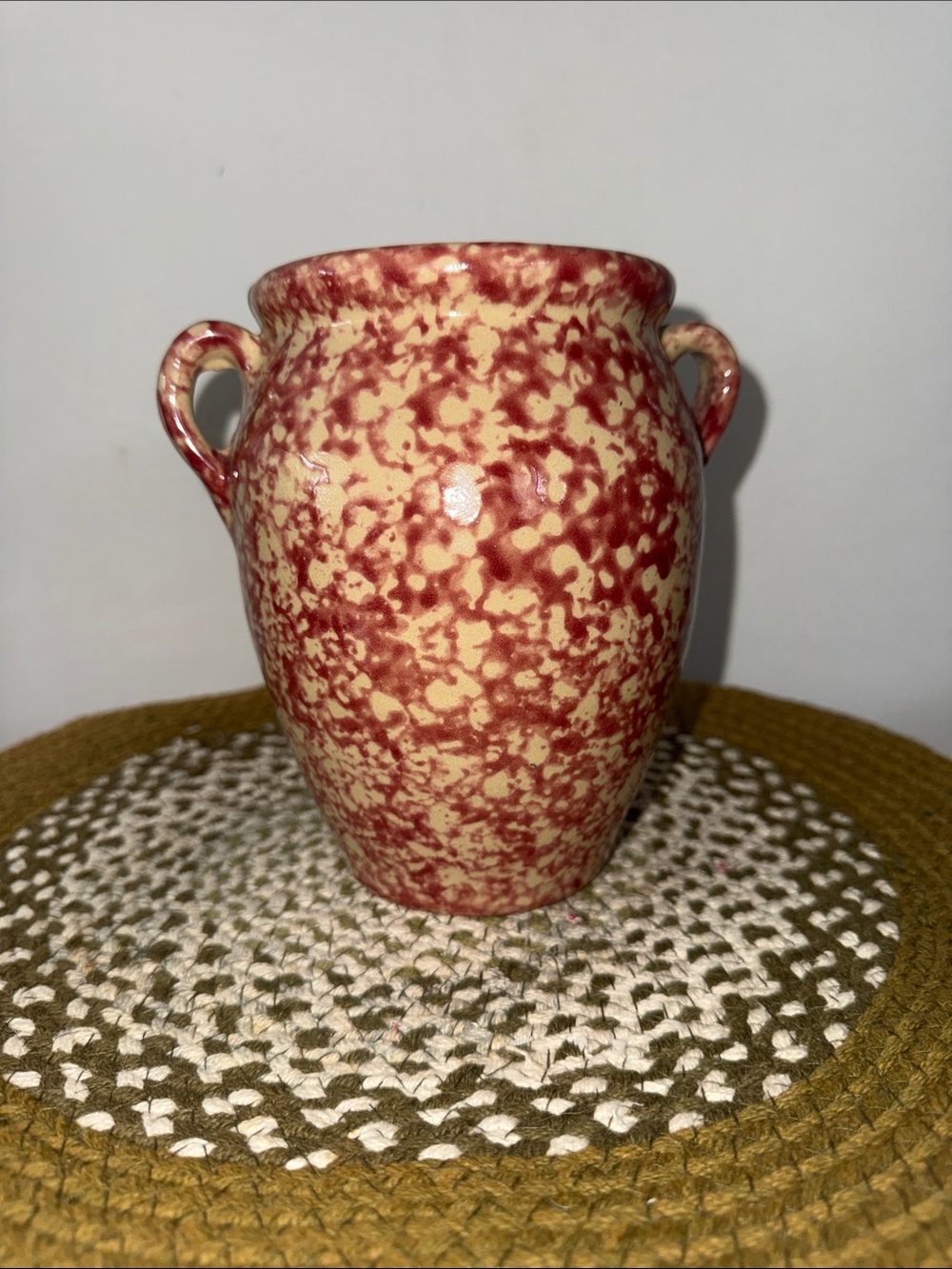 Vintage Hand-Decorated Spongeware Stoneware Jar / Bean Pot – Signed "BBI"